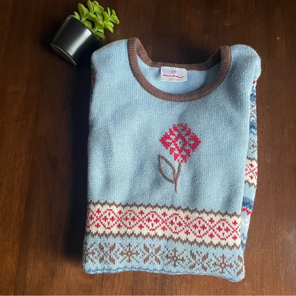 Hanna Andersson Holiday Blue Long Sleeve Sweater Dress 6-7 Years 120 Cm